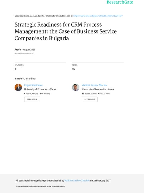 Strategic Readiness for CRM Process Management: the Case of Business Service Companies in Bulgaria