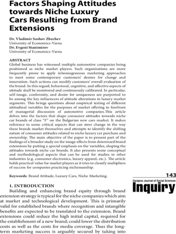Factors Shaping Attitudes towards Niche Luxury Cars Resulting from Brand Extensions