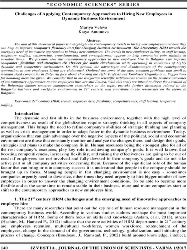 Challenges of Applying Contemporary Approaches to Hiring New Employees in Dynamic Business Environment