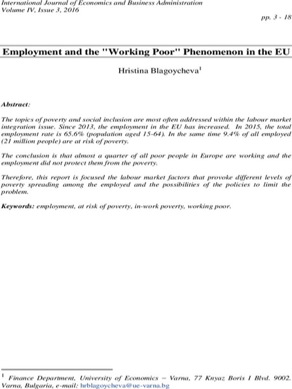 Employment and the "Working Poor" Phenomenon in the EU