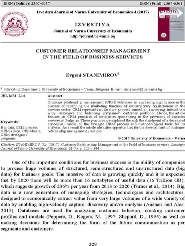 Customer Relationship Management in the Field of Business Services