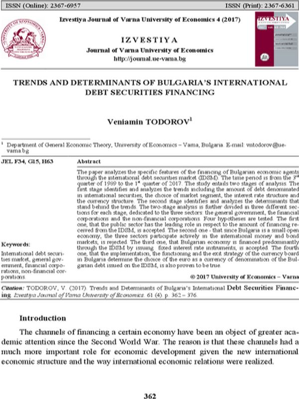 Trends and Determinants of Bulgaria’s International Debt Securities Financing
