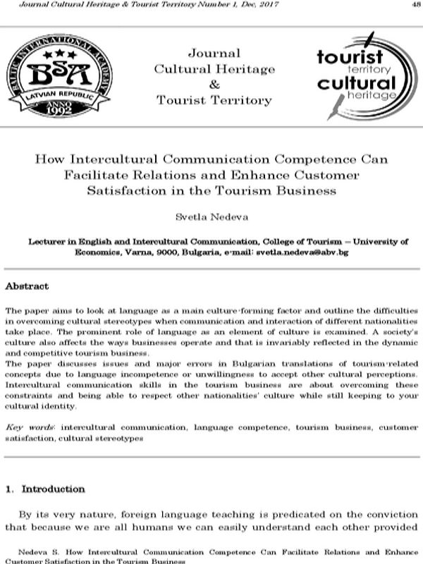 How Intercultural Communication Competence Can Facilitate Relations and Enhance Customer Satisfaction in the Tourism Business
