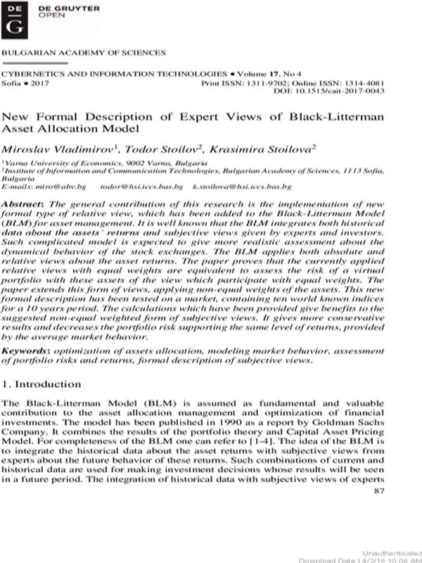 New Formal Description of Expert Views of Black-Litterman Asset Allocation Model