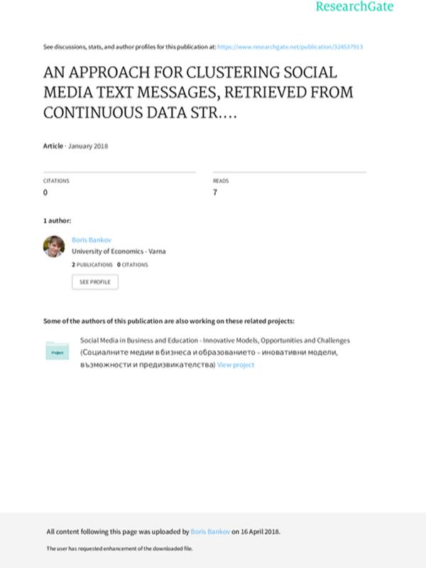 An Approach for Clustering Social Media Text Messages, Retrieved from Continuous Data Streams