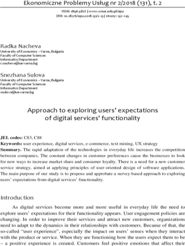 Approach to Exploring Users’ Expectations of Digital Services’ Functionality