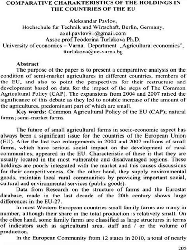Comparative Charakteristics of the Holdings in the Countries of the EU