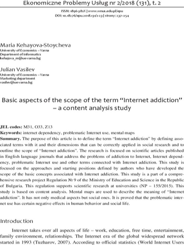 Basic Aspects of the Scope of the Term "Internet Addiction" - A Content Analysis Study