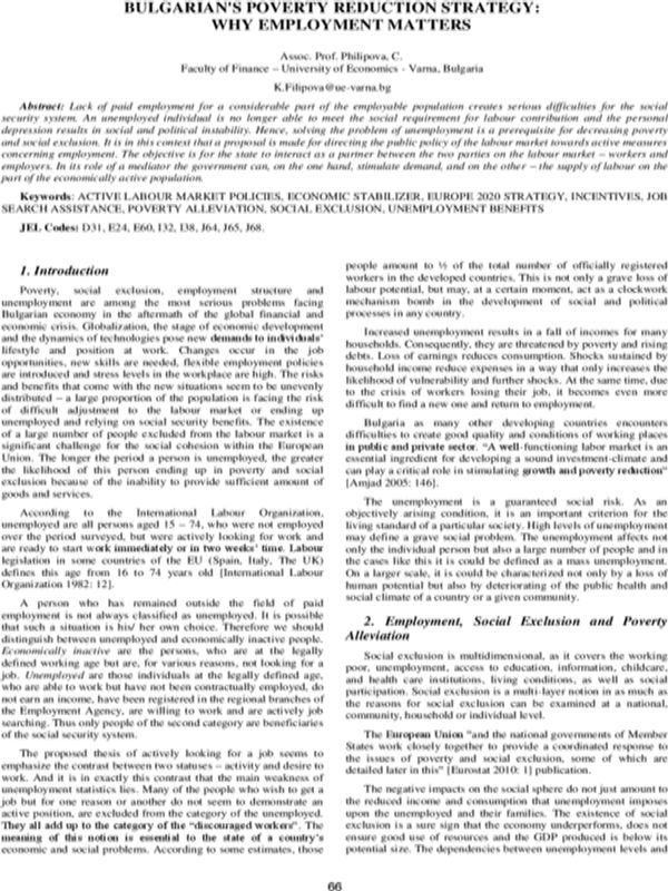 Bulgarian's Poverty Reduction Strategy: Why Employment Matters