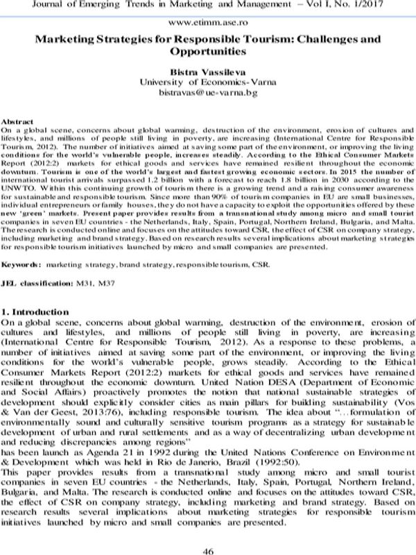 Marketing Strategies for Responsible Tourism: Challenges and Opportunities