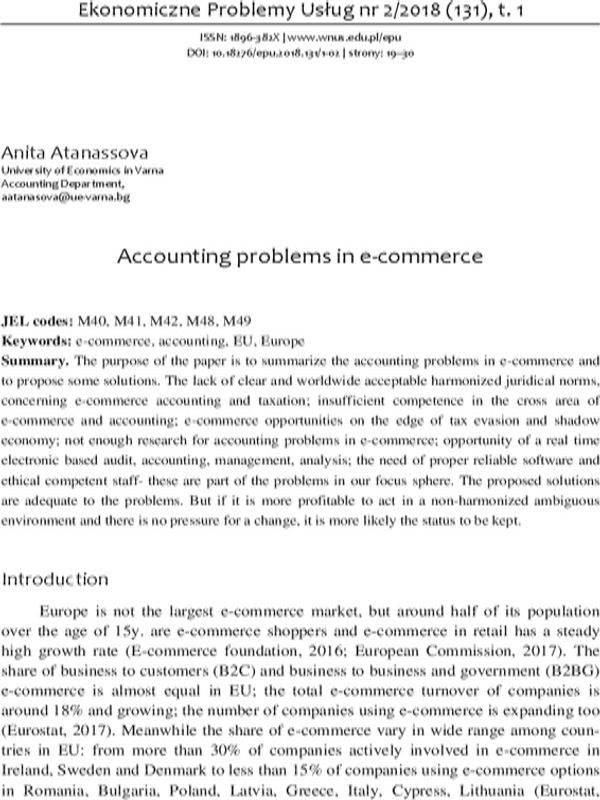 Accounting Problems in E-commerce
