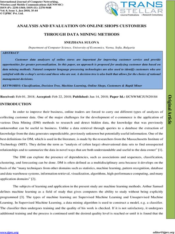 Analysis and Evaluation on Online Shops Customers Through Data Mining Methods