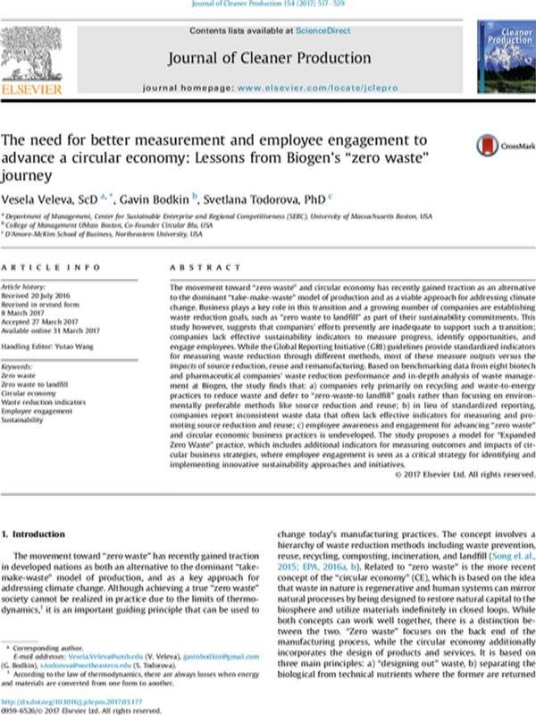 The Need for Better Measurement and Employee Engagement to Advance a Circular Economy: Lessons from Biogen's "Zero Waste" Journey