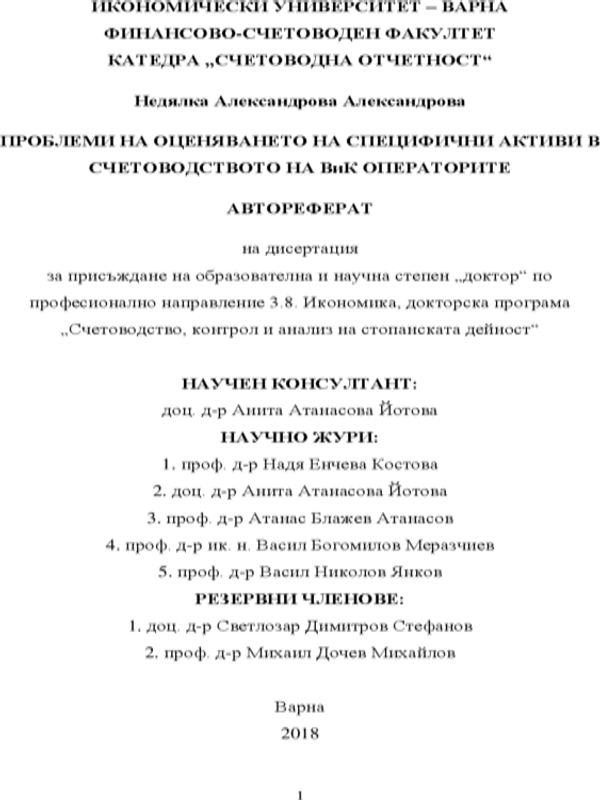 Проблеми на оценяването на специфични активи в счетоводството на ВиК операторите