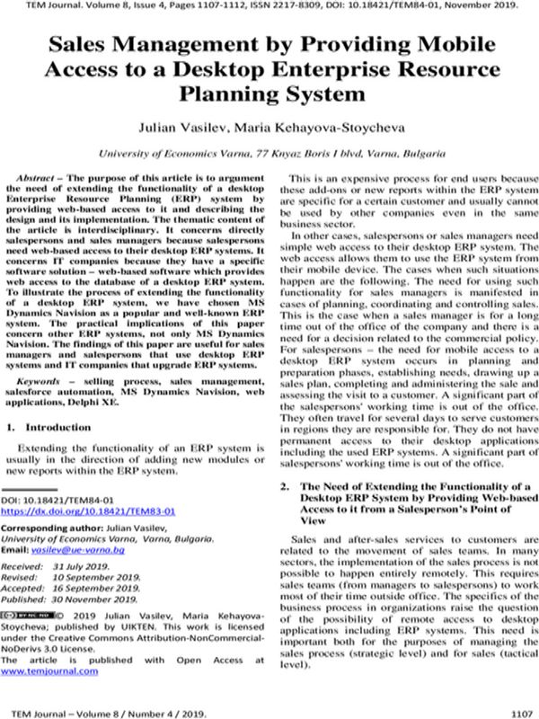 Sales Management by Providing Mobile Access to a Desktop Enterprise Resource Planning System