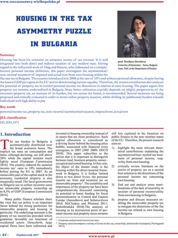 Housing in the Tax Asymmetry Puzzle in Bulgaria