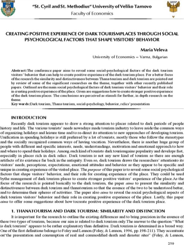 Creating Positive Experience of Dark Tourism Places Through Social Psychological Factors that Shape Visitors’ Behavior