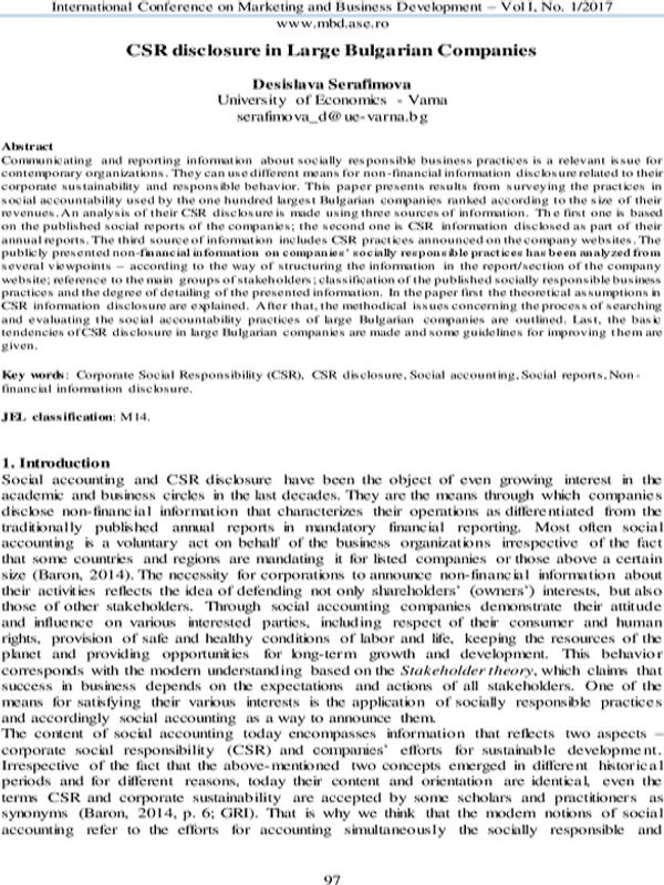 CSR Disclosure in Large Bulgarian Companies
