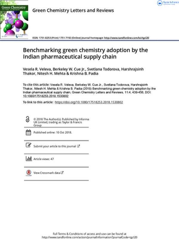 Benchmarking Green Chemistry Adoption by the Indian Pharmaceutical Supply Chain