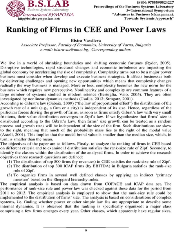 Ranking of Firms in CEE and Power Laws
