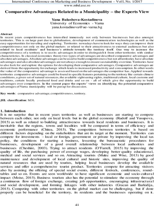 Comparative Advantages Related to a Municipality - the Experts View