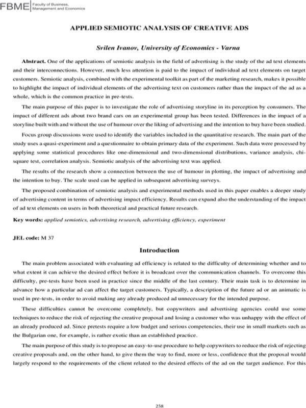 Applied Semiotic Analysis of Creative Ads