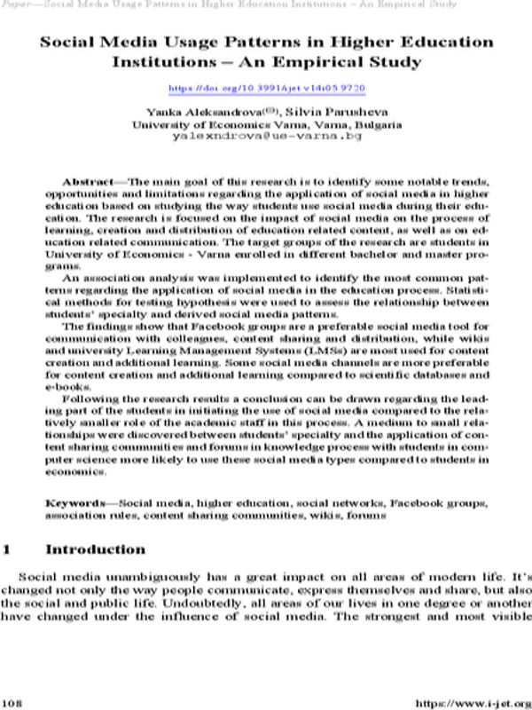 Social Media Usage Patterns in Higher Education Institutions - An Empirical Study