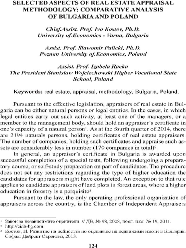 Selected Aspects of Real Estate Appraisal Methodology: Comparative Analysis of Bulgaria and Poland