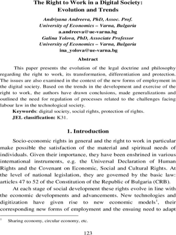 The Right to Work in a Digital Society: Evolution and Trends