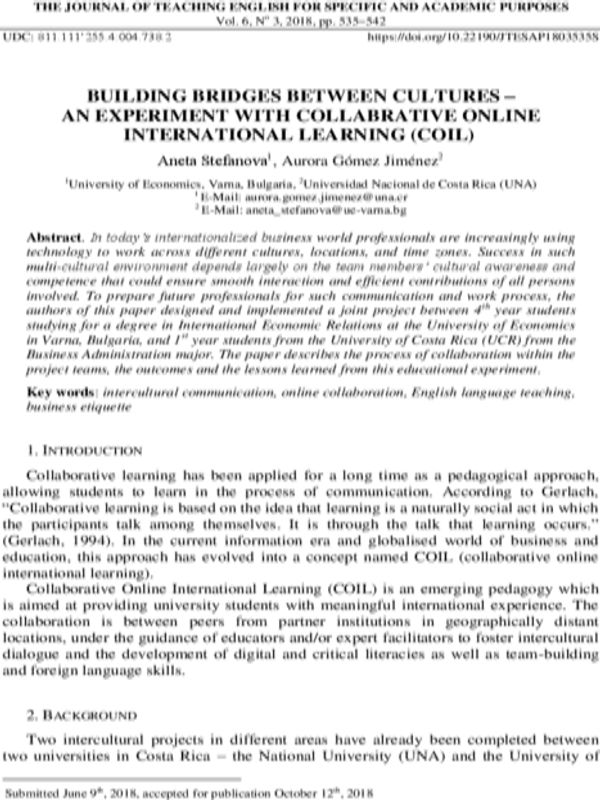 Building Bridges between Cultures - an Experiment with Collabrative Online International Learning (Coil)