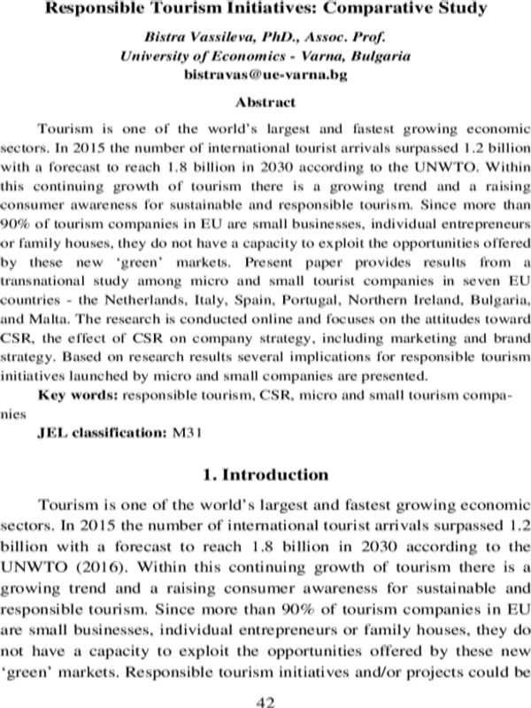 Responsible Tourism Initiatives: Comparative Study