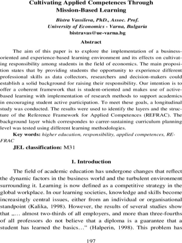 Cultivating Applied Competences through Mission-Based Learning