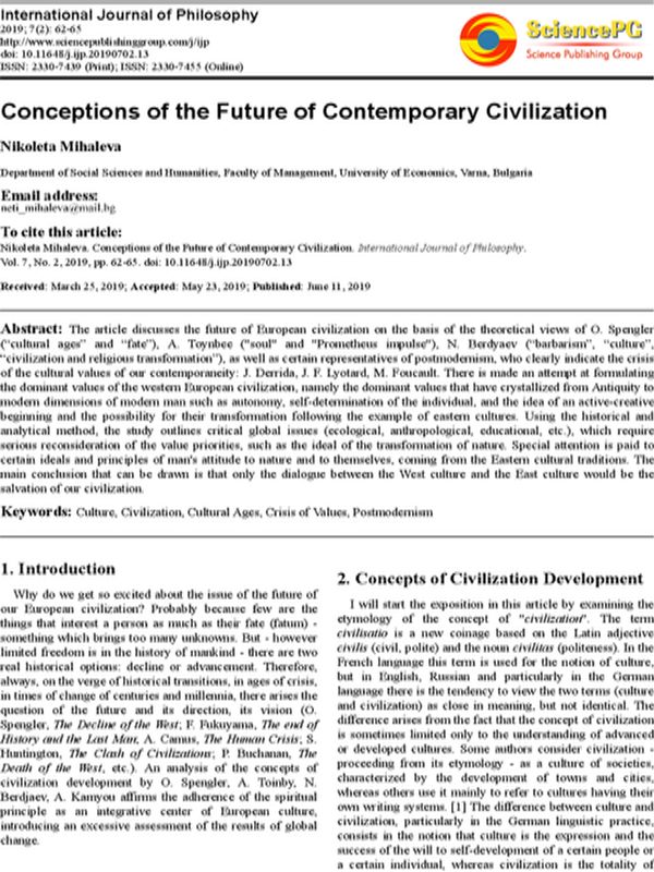 Conceptions of the Future of Contemporary Civilization