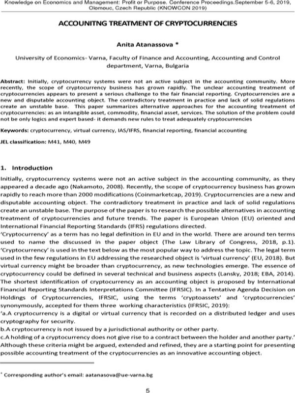Accounting Treatment of Cryptocurrencies