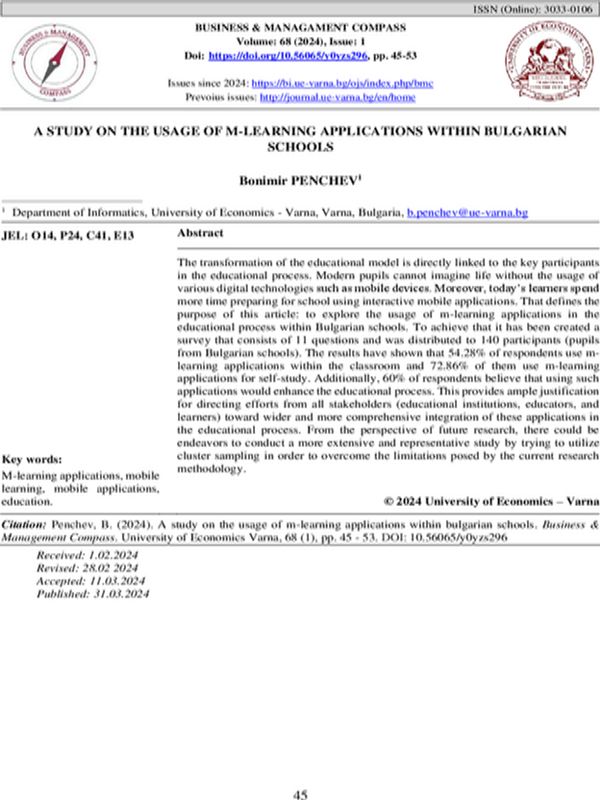 A Study on the Usage of M-Learning Applications within Bulgarian Schools