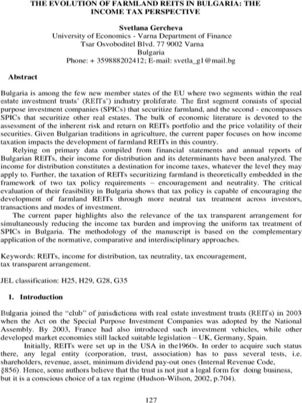 The Evolution of Farmland REITs in Bulgaria: the Income Tax Perspective