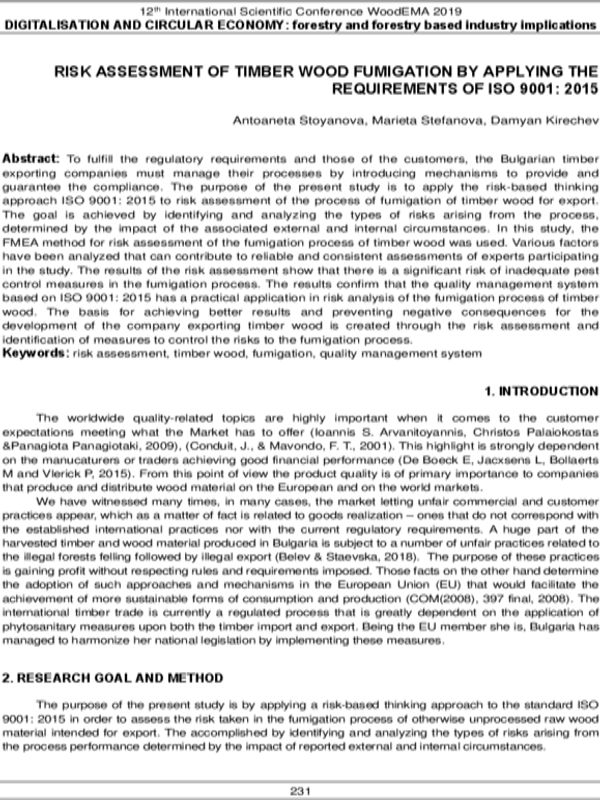 Risk Assessment of Timber Wood Fumigation by Applying the Requirеments of ISO 9001:2015