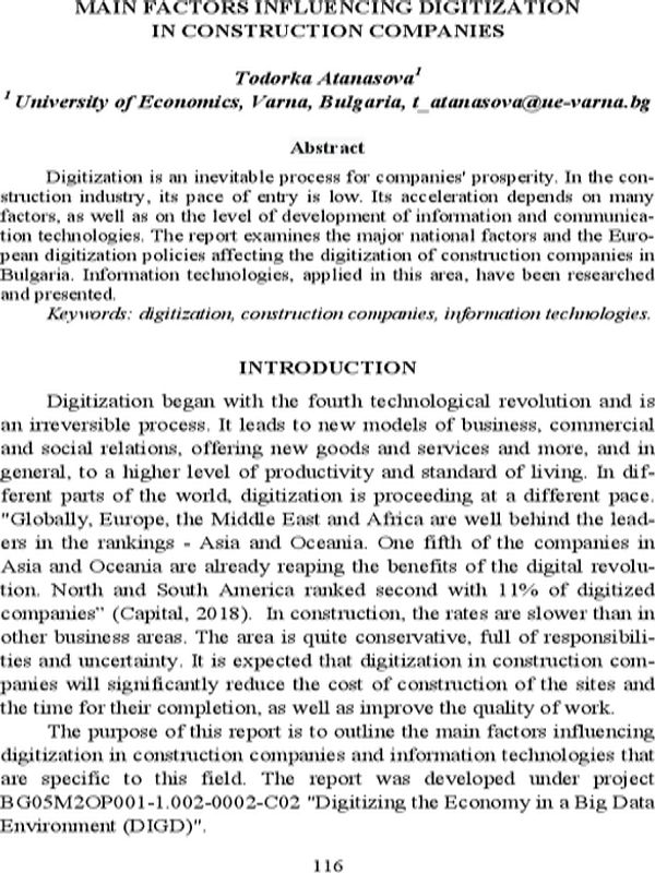Main Factors Influencing Digitalization in Construction Companies