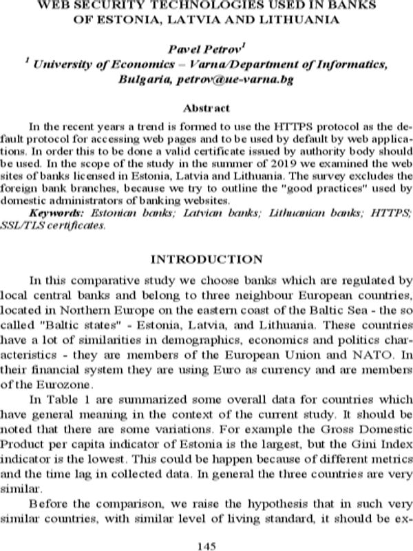 Web Security Technologies Used in Banks of Estonia, Latvia and Lithuania