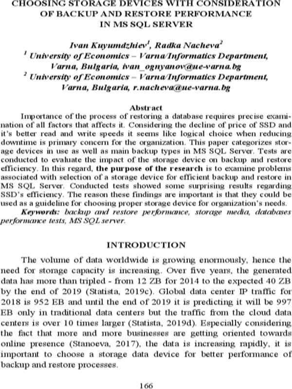 Choosing Storage Devices with Consideration of Backup and Restore Performance in MS SQL SERVER