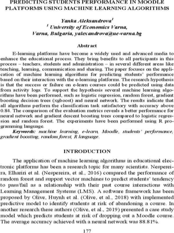 Predicting Students Performance in Moodle Platforms Using Machine Learning Algorithms