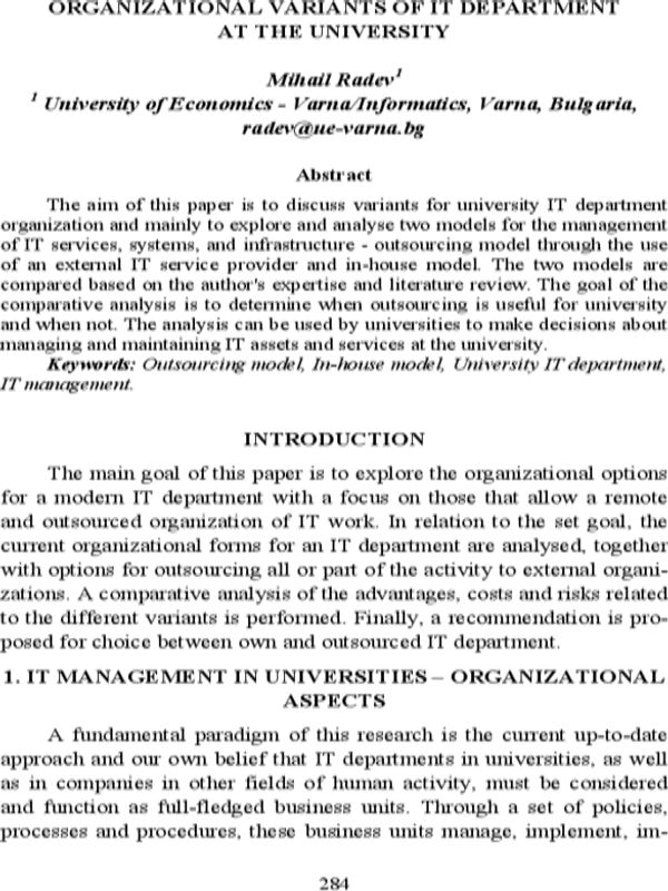 Organizational Variants of IT Department at the University