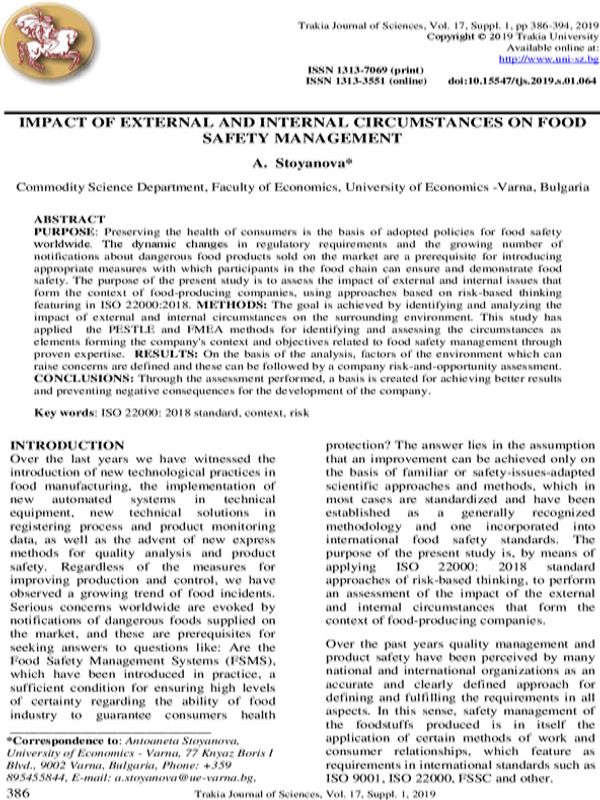 Impact of External and Internal Circumstances on Food Safety Management