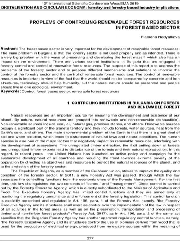 Problems of Controlling Renewable Forest Resources in Forest Based Sector