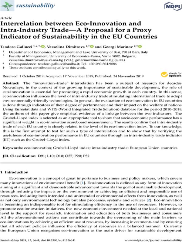 Interrelation between Eco-Innovation and Intra-Industry Trade - A Proposal for a Proxy Indicator of Sustainability in the EU Countries