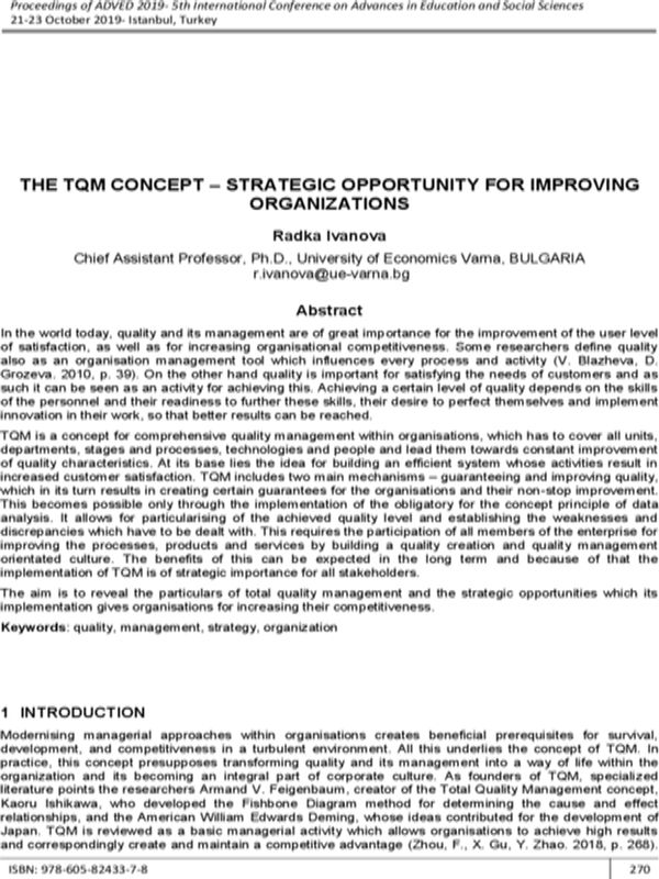 The TQM Concept - Strategic Opportunity for Improving Organizations