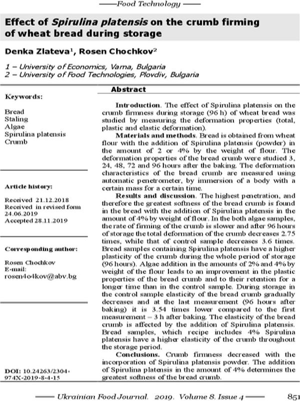 Effect of Spirulina Platensis on the Crumb Firming of Wheat Bread During Storage