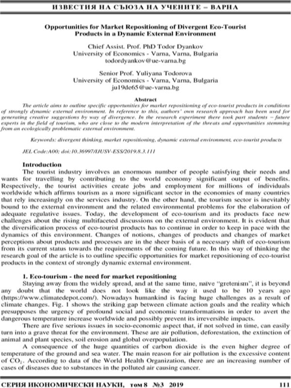 Opportunities for Market Repositioning of Divergent Eco-Tourist Products in a Dynamic External Environment
