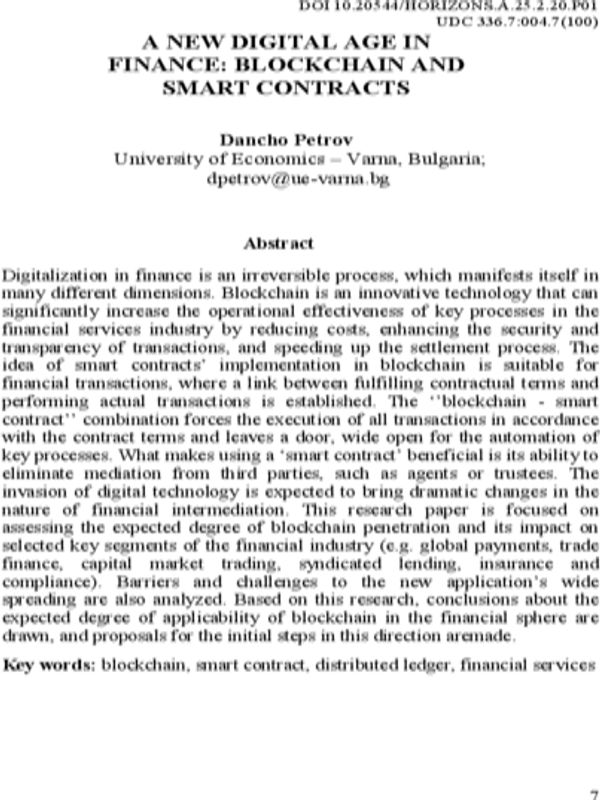 A New Digital Age in Finance: Blockchain and Smart Contracts