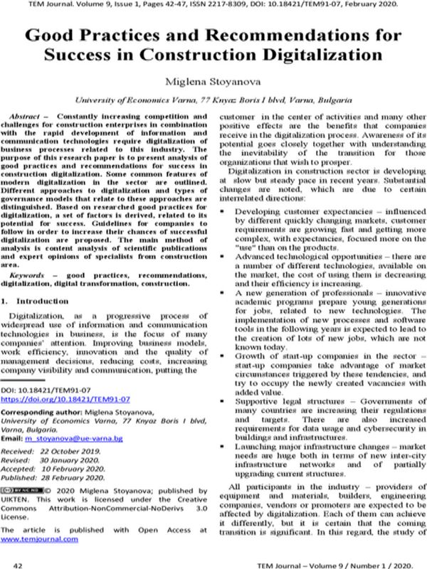 Good Practices and Recommendations for Success in Construction Digitalization